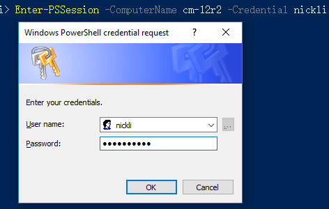 PowerShell 执行 Enter-PSSession 时弹出了 Windows PowerShell 的凭据输入窗口，要求输入用户名和密码